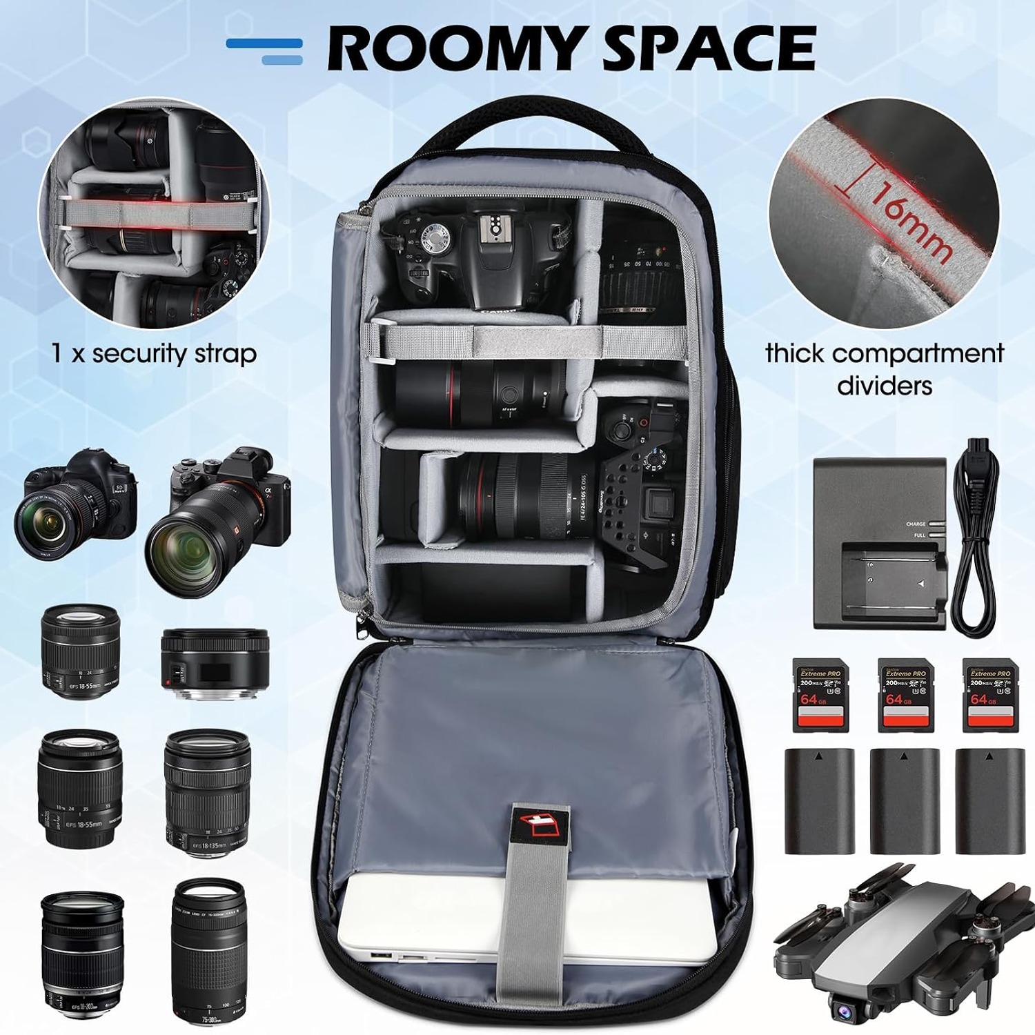 DSLR Camera Backpack with Laptop Sleeve and Rain Cover