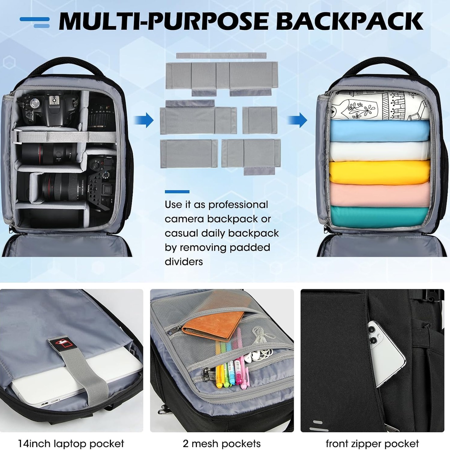 DSLR Camera Backpack with Laptop Sleeve and Rain Cover