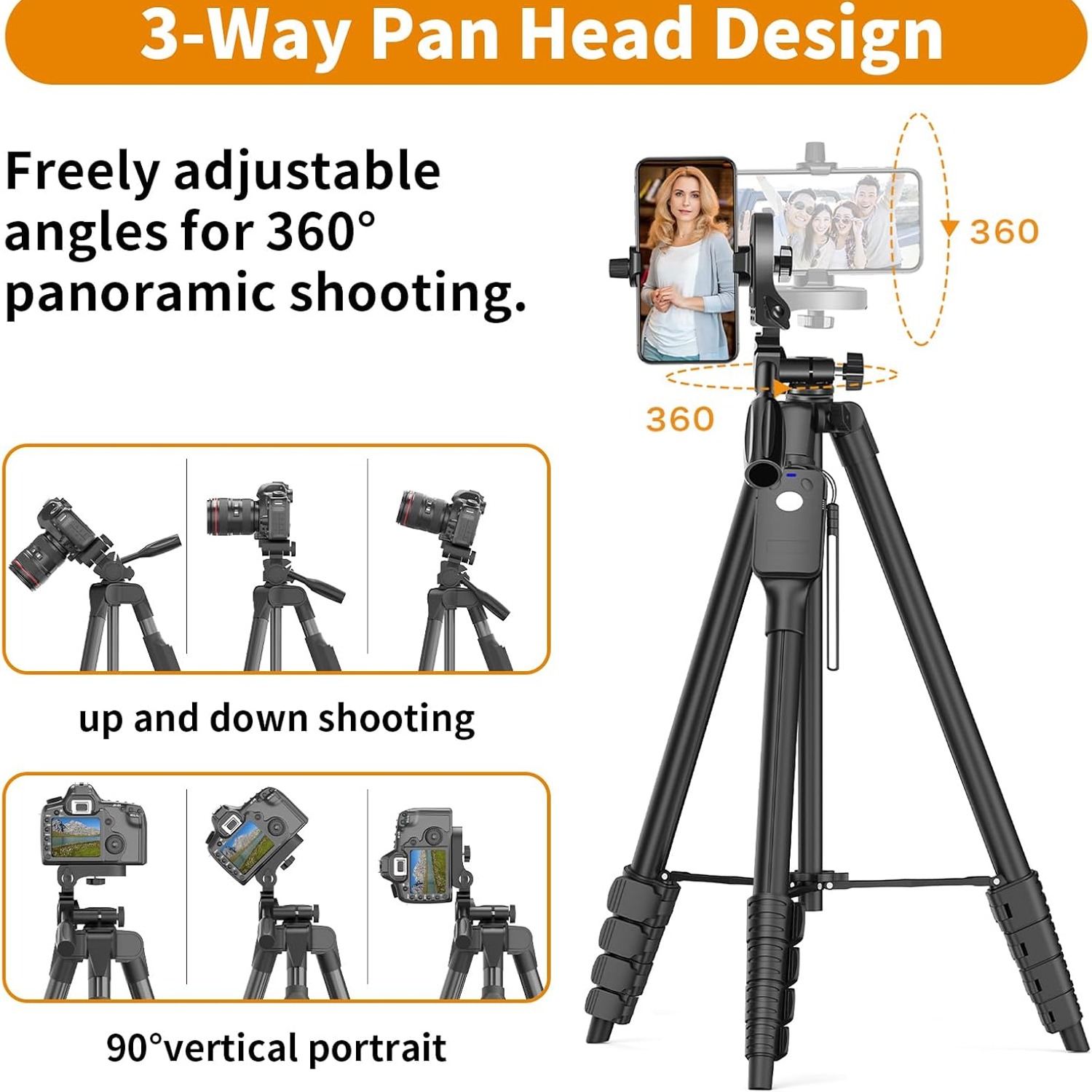 170cm Aluminium Camera Tripod with Phone Mount, Remote and Travel Bag: image 3