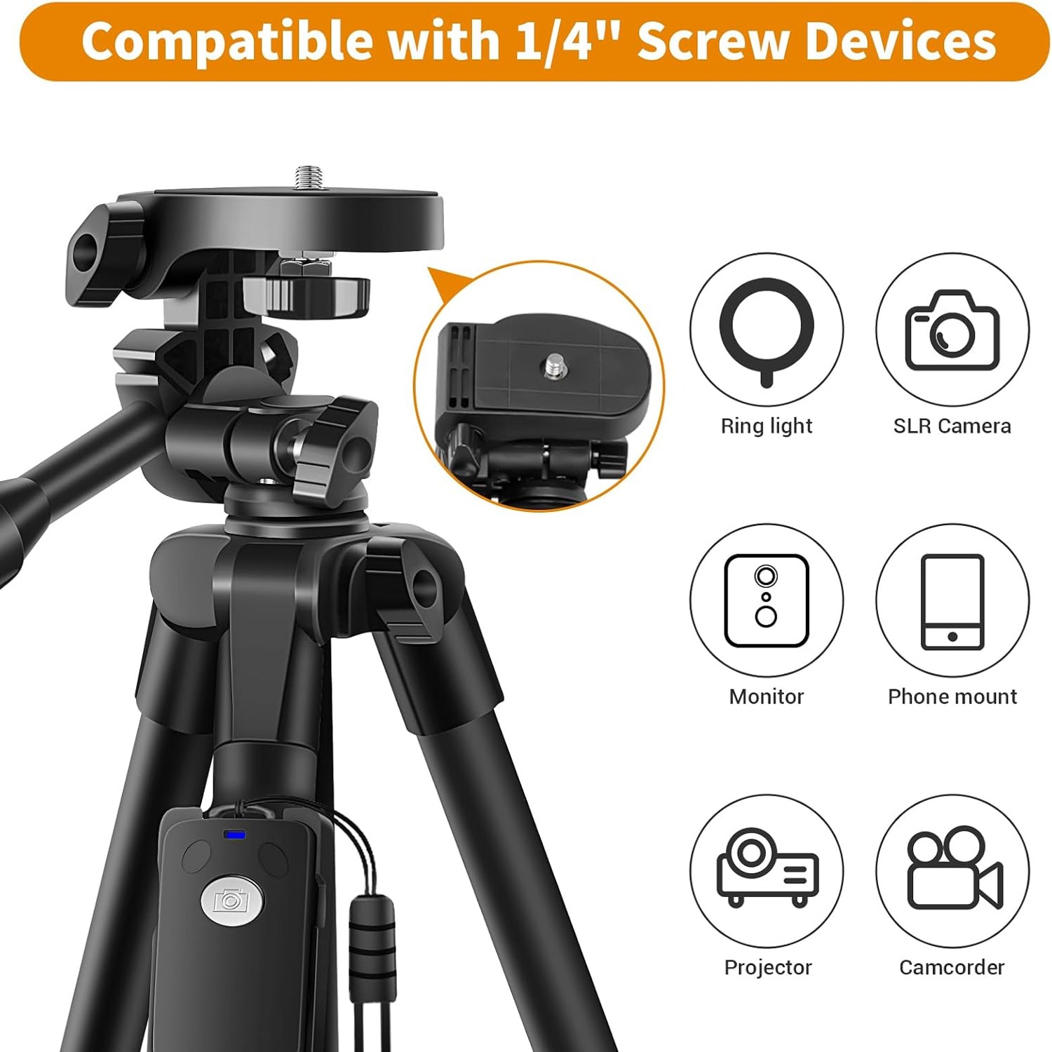 170cm Aluminium Camera Tripod with Phone Mount, Remote and Travel Bag: image 5