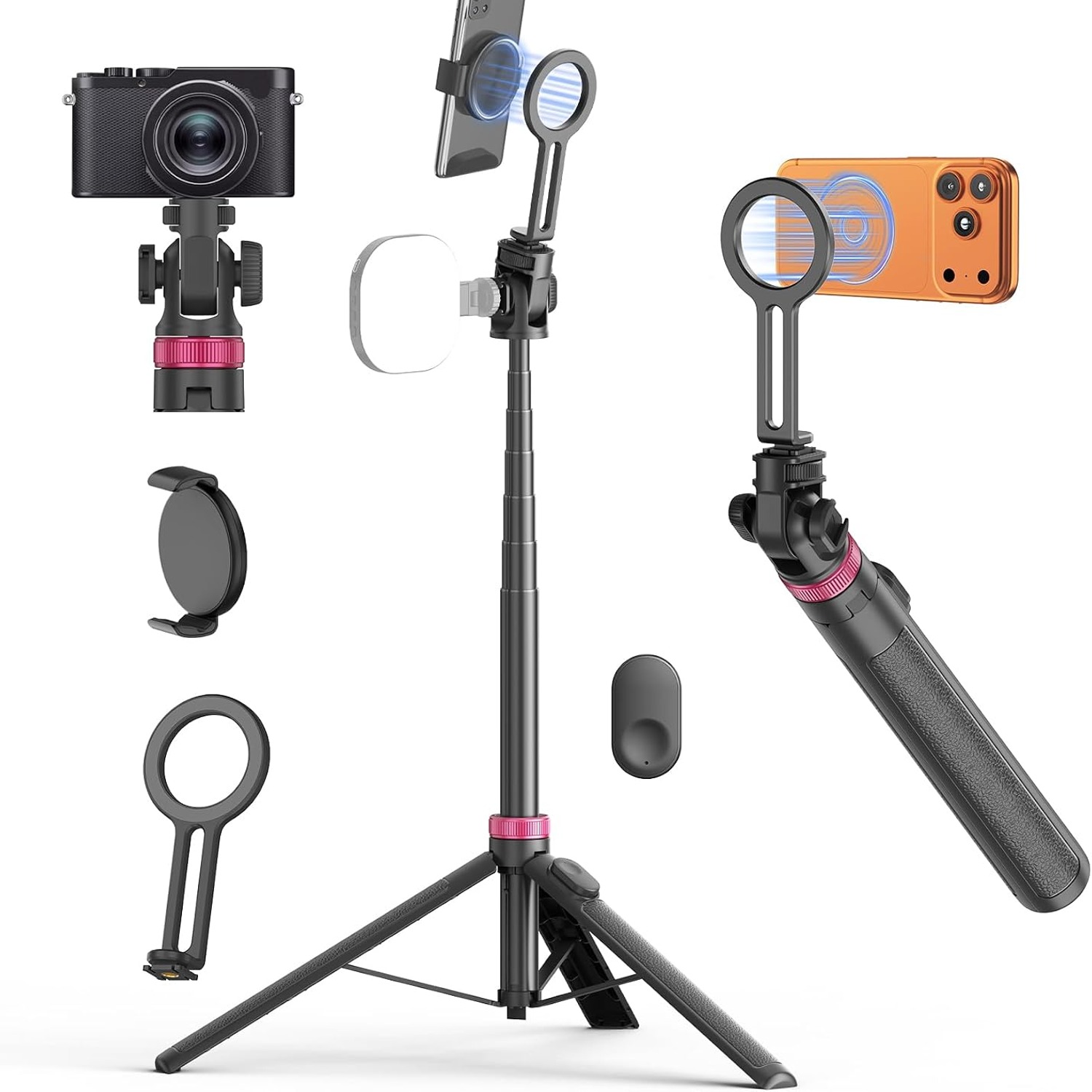 Magnetic Phone Tripod and Selfie Stick 175cm with Wireless Remote: image 1