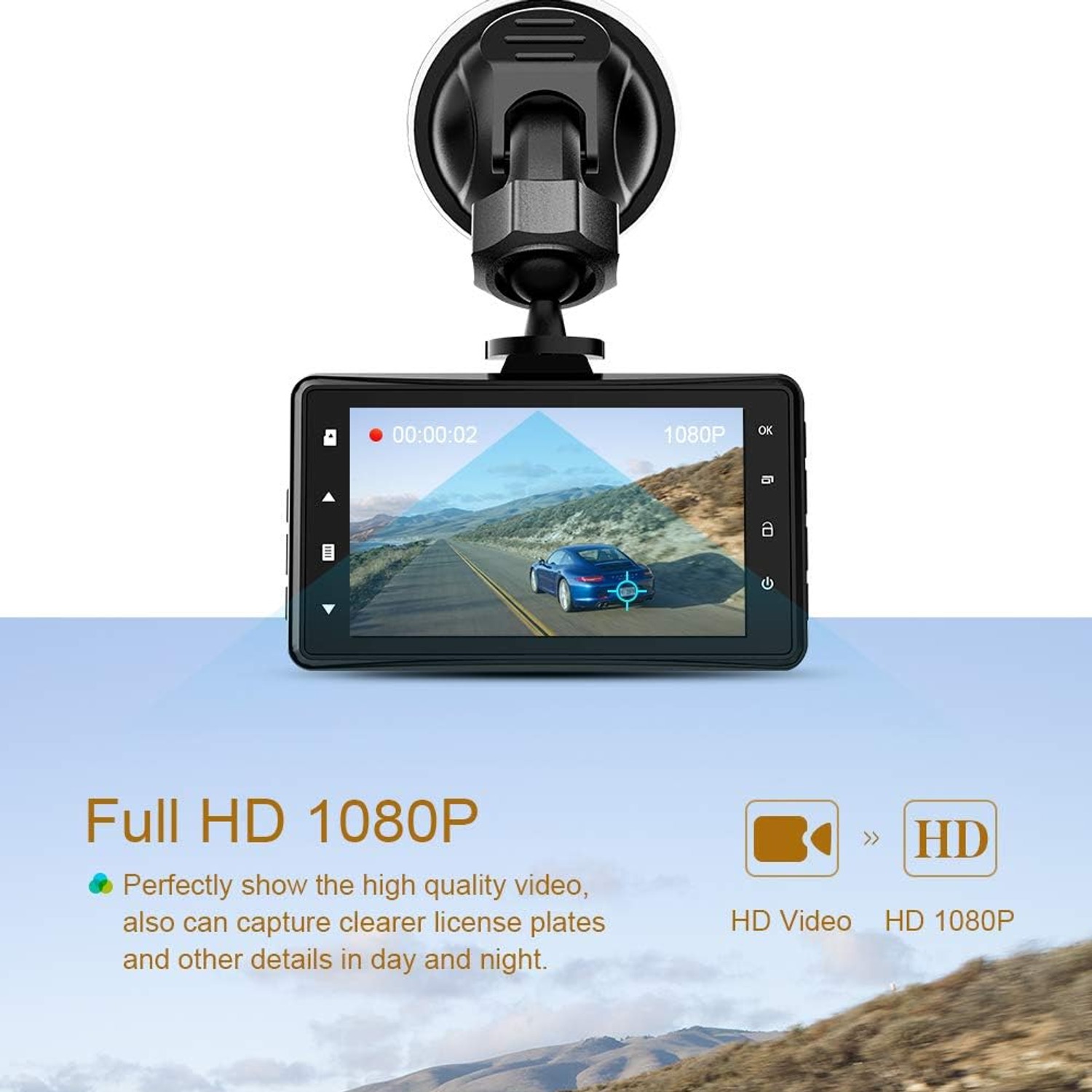 CHORTAU 1080p Front Dash Cam with 3-Inch Screen: image 4