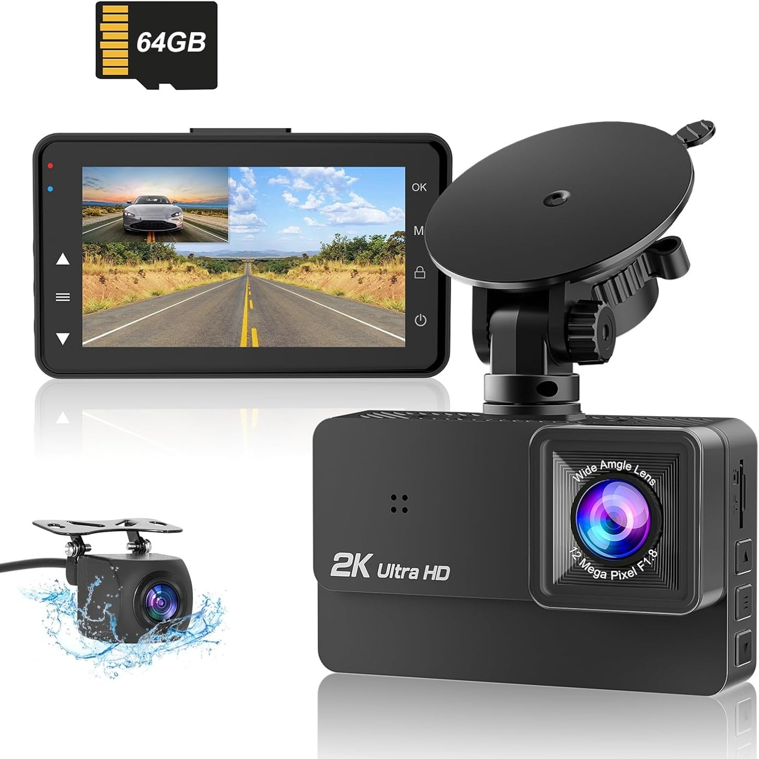 CHORTAU 2K Dual Dash Cam with 3-Inch Screen: image 1