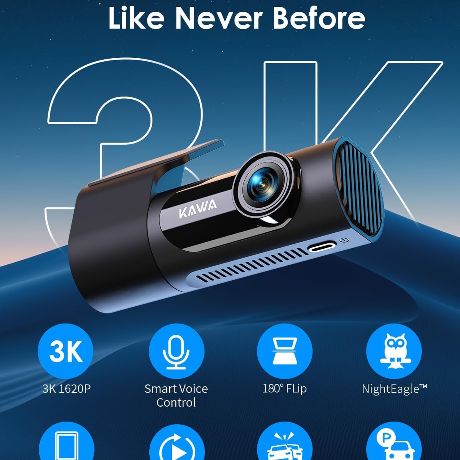 KAWA D6 3K Voice Control Dash Cam with Built-In WiFi: image 2