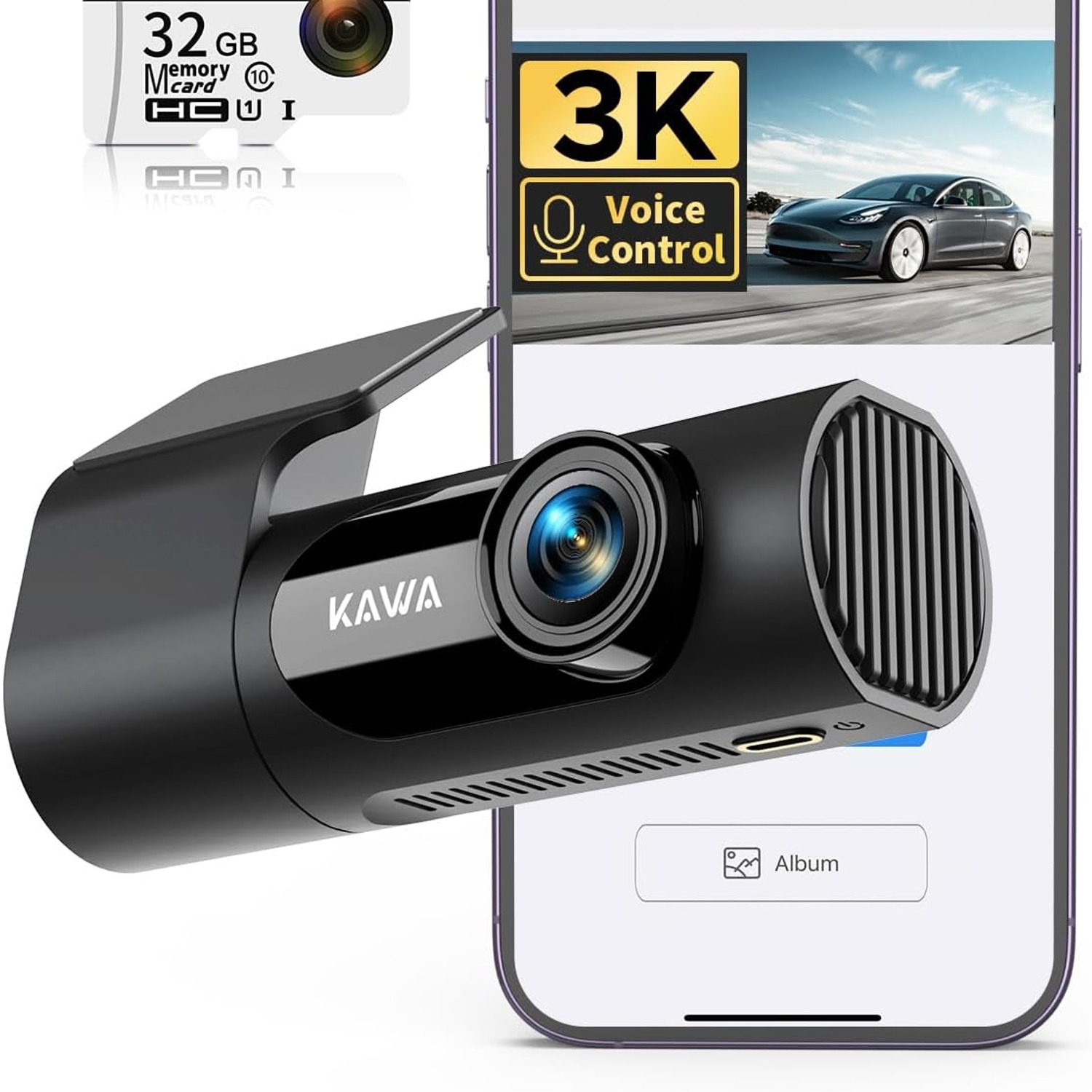 KAWA D6 3K Voice Control Dash Cam with Built-In WiFi: image 1