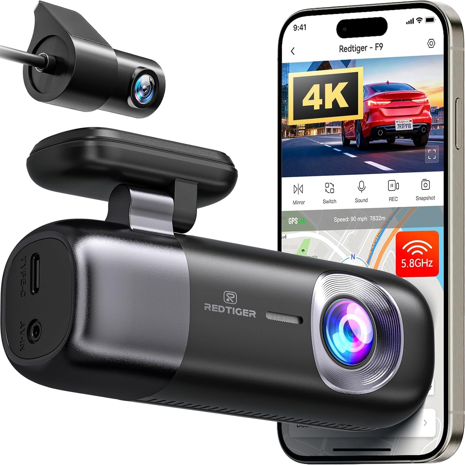 REDTIGER F9 4K Front and Rear Dash Cam with WiFi App Control: image 1