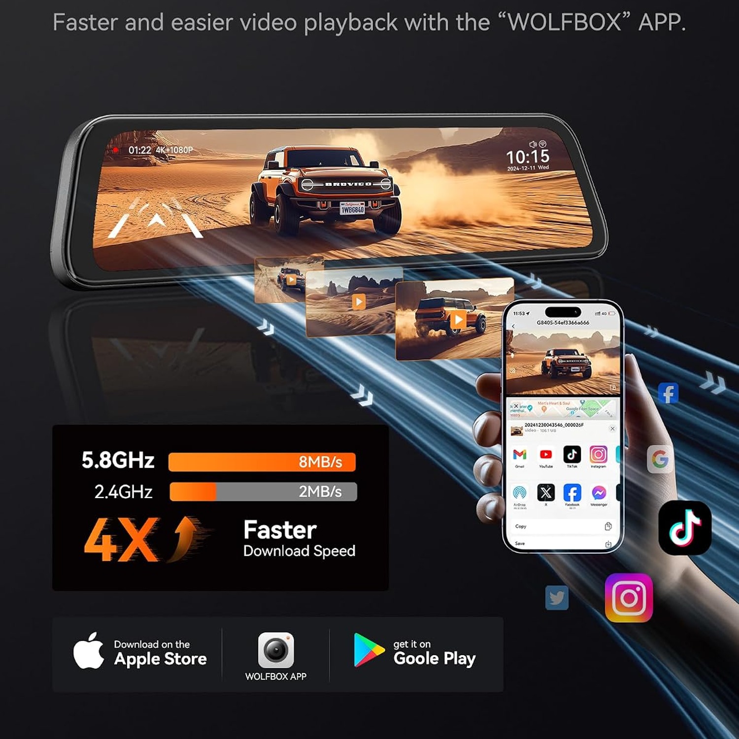 WOLFBOX G840S 4K Mirror Dash Cam with 12-Inch Touchscreen: image 4