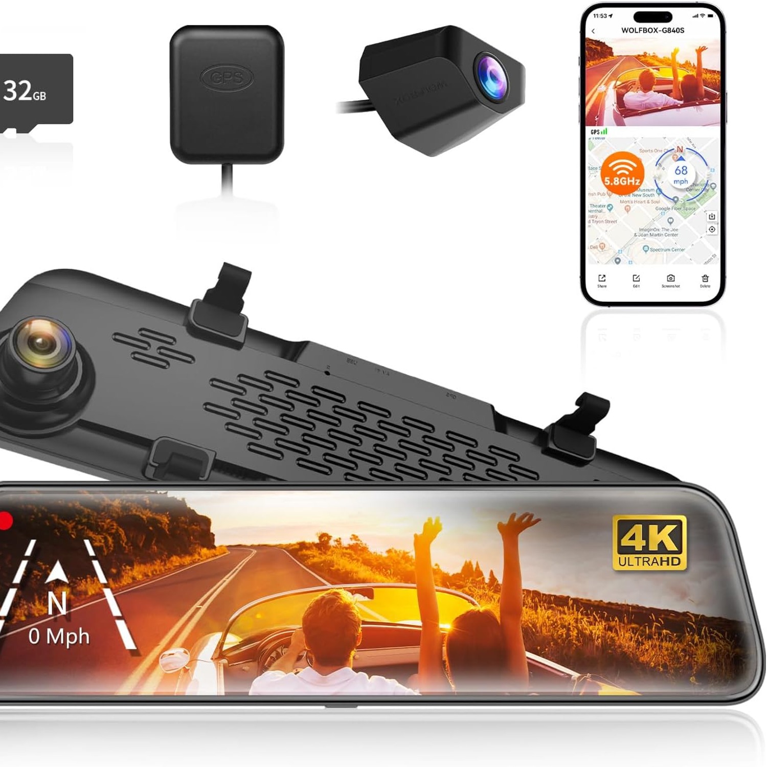 WOLFBOX G840S 4K Mirror Dash Cam with 12-Inch Touchscreen: image 1