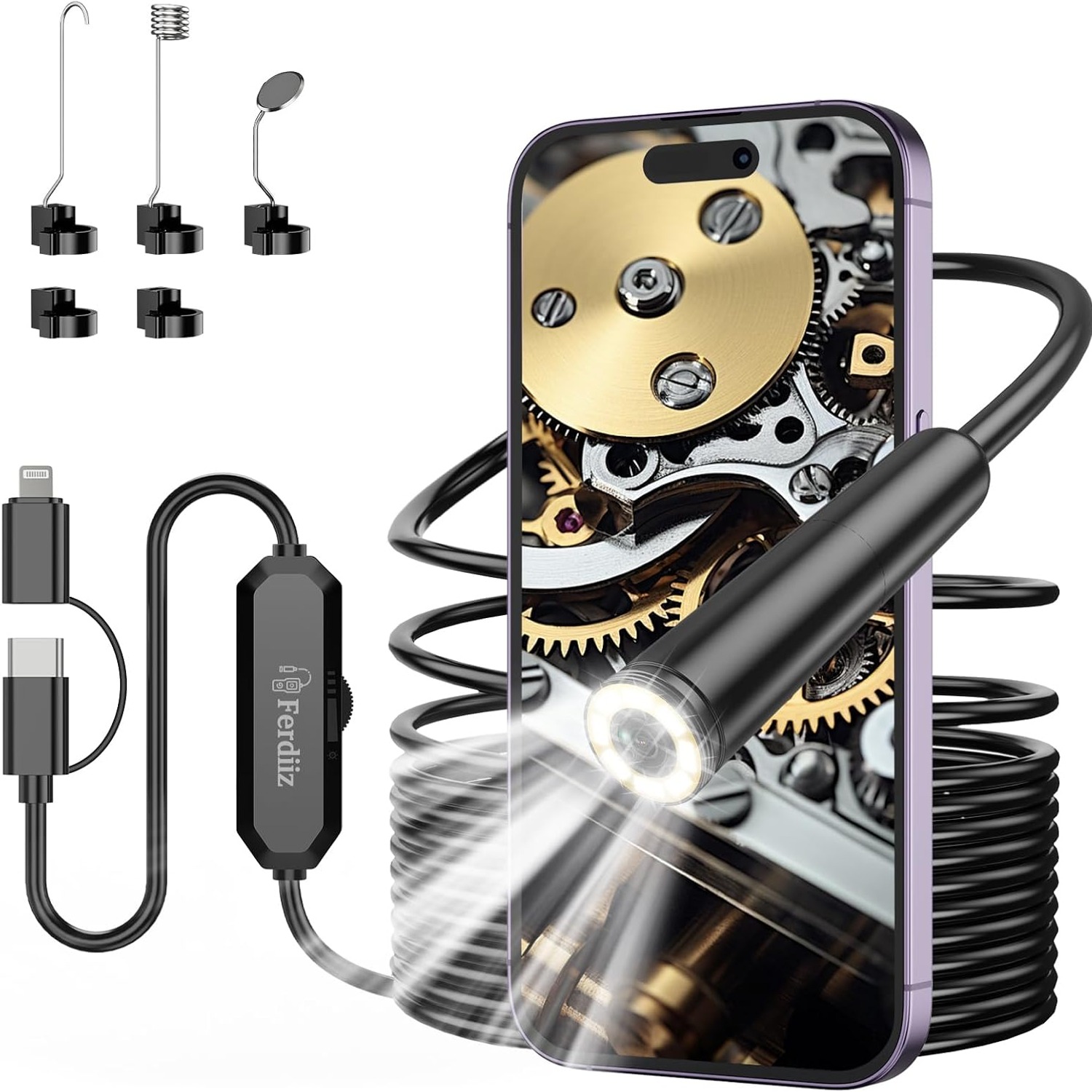 Ferdiiz 1920P Endoscope Inspection Camera with 5m Semi-Rigid Cable: image 1